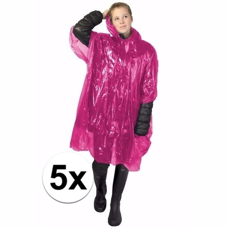5x wegwerp regenponcho roze