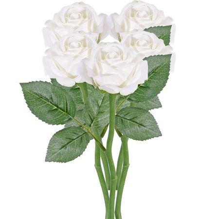 5x White roses artificial flowers 27 cm