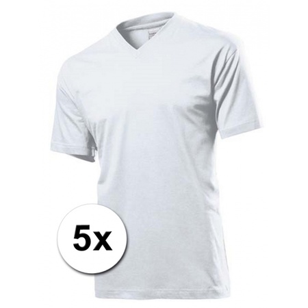 5x witte t-shirts v-hals