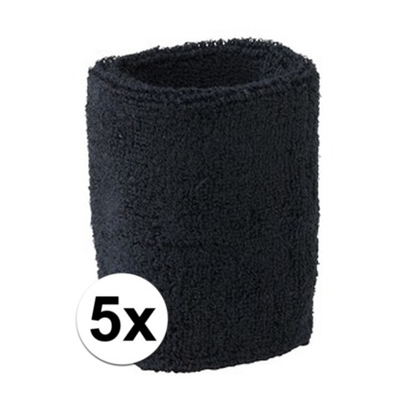 5x Zwart zweetbandje voor pols