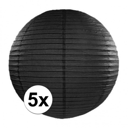 5x black paper lanterns 35 cm