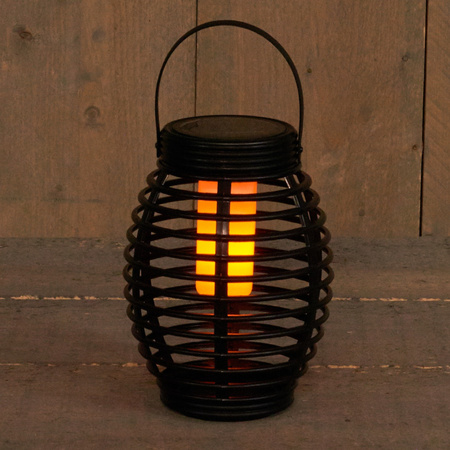 5x Black solar lanterns with flame effect 19 cm