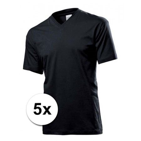 5x zwarte t-shirts v-hals