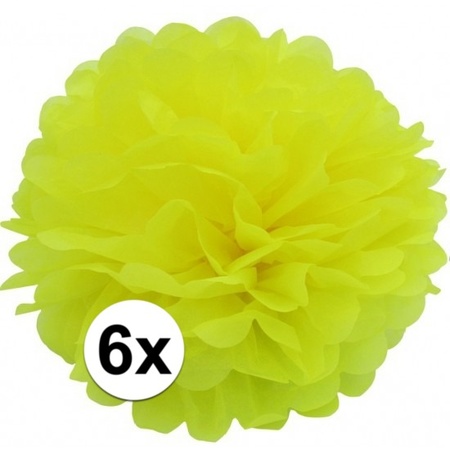 6 gele decoratie pompoms 35 cm