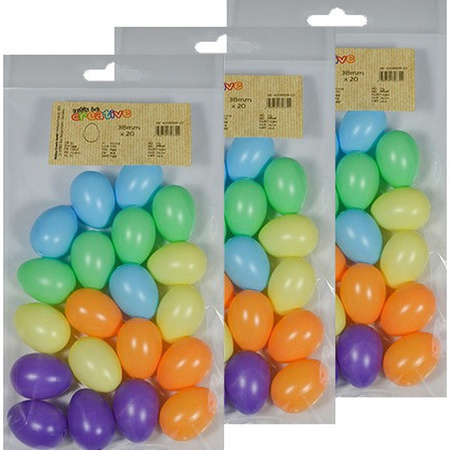60x Coloured plastic eggs decoration 4 cm hobby