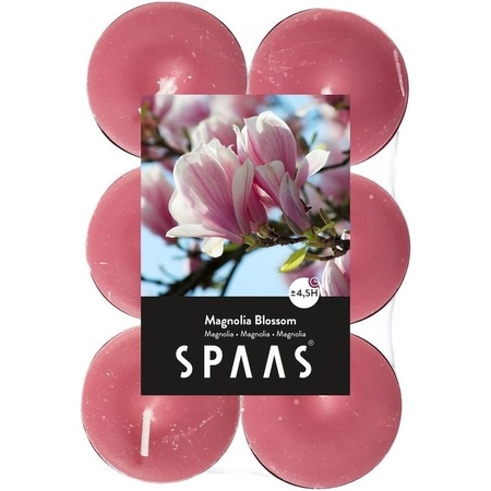 60x Geurtheelichtjes Magnolia Blossom/roze 4,5 branduren