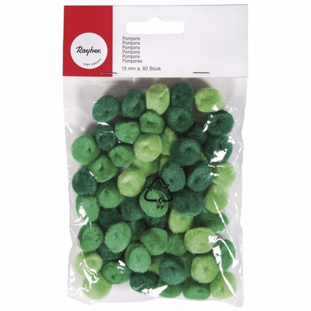 60x craft pompoms 15 mm green