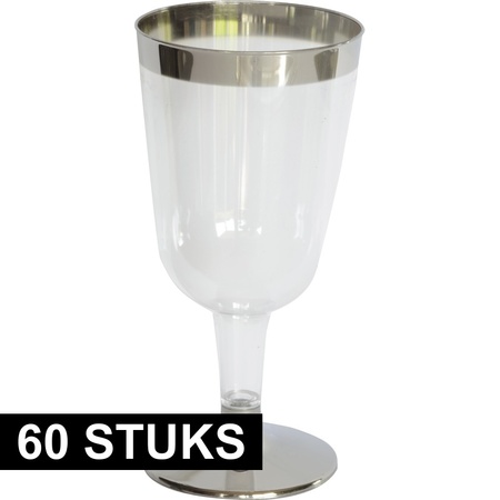60x Wine glasses silver/transparent 180 ml