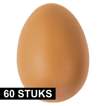60x Plastic bruine eieren 6 cm hobby materiaal
