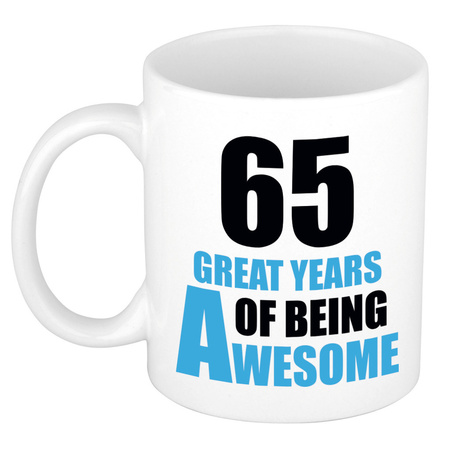 65 great years of being awesome - gift mug white and blue 300 ml