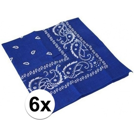 6x Blauwe boeren zakdoeken