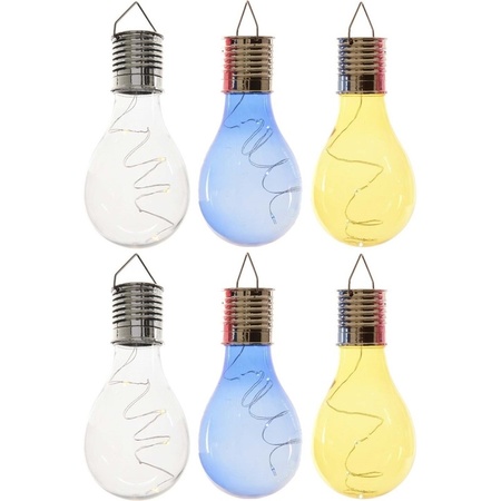 6x Outdoor LED white/blue/yellow pear bulbs solar light 14 cm