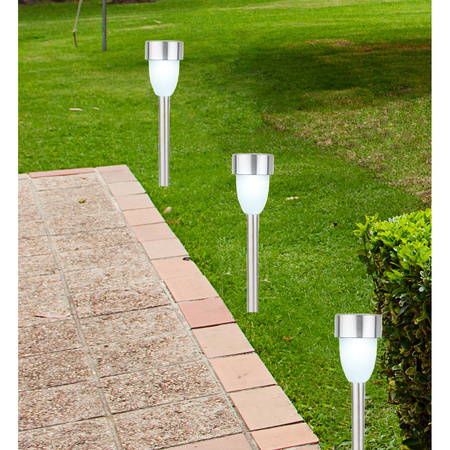 6x Buiten/tuin Led zilveren stekers solar verlichting 36 cm
