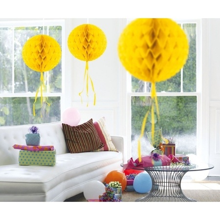 6x feestversiering decoratie bollen geel 30 cm