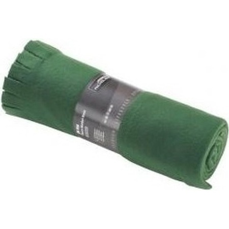 6x Fleece dekens/plaids met franjes donker groen 130 x 170 cm