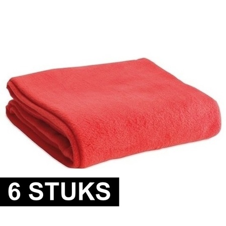 6x Fleece dekens/plaids rood 120 x 150 cm
