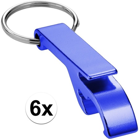 6x Flesopener sleutelhanger blauw