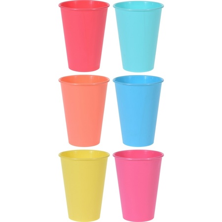 6x Colored drinking cup/mug plastic 12 cm