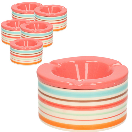 6x Coloured ashtrays with pink cover 12 cm