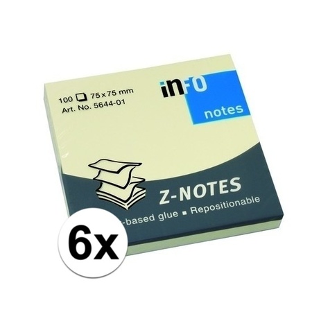 6x Yellow sticky notes 7,5 cm