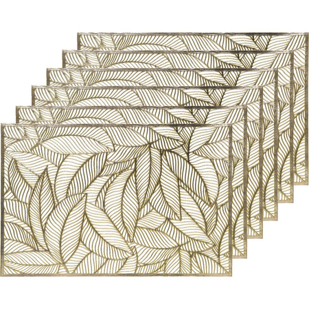 6x Gold leafs placemats 30 x 45 cm rectangular