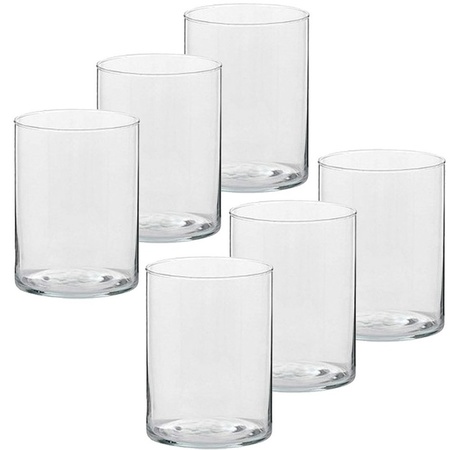 6x Hoge theelichthouders/waxinelichthouders glas 5,5 x 6,5 cm