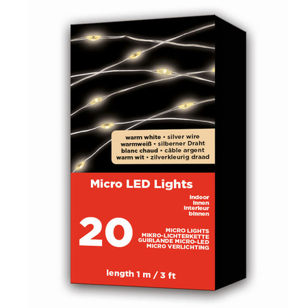 6x Micro kerstverlichting op batterij warm wit 20 lampjes