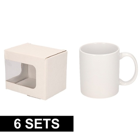 6x White mug and carton box set