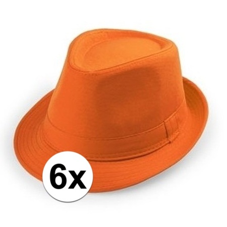 6x Oranje trilby verkleed hoedjes voor volwassenen