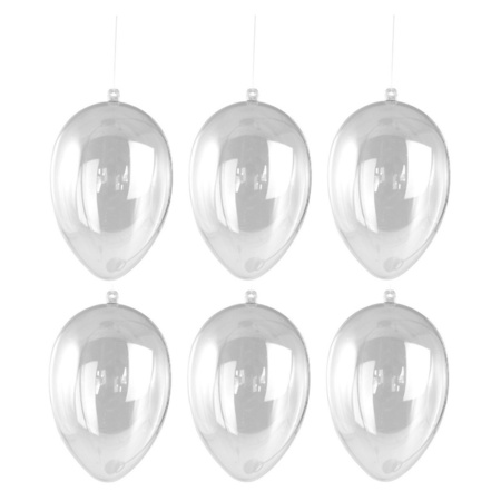 6x Plastic egg hanging decoration crystal 6 cm