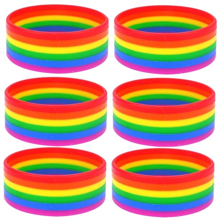 6x Regenboog pride kleuren siliconen armbandje 20 cm
