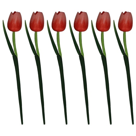 6x Rode houten tulpen 35 cm kunstbloemen