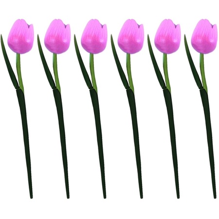 6x Roze houten tulpen 35 cm kunstbloemen