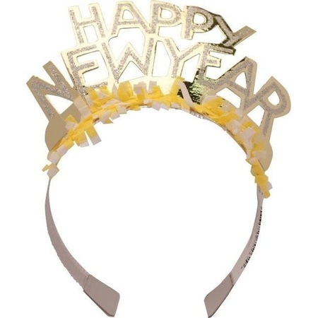 6x stuks diadeem Happy New Year geel voor volwassenen
