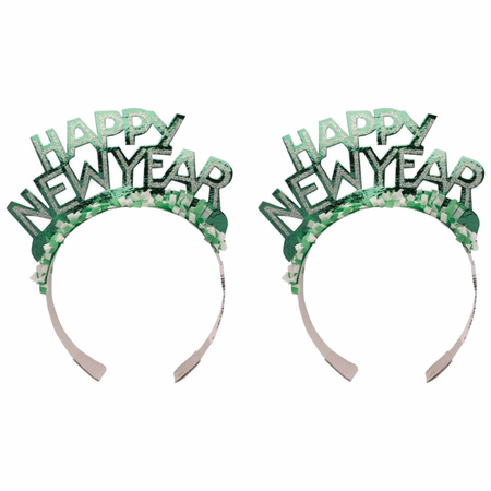 6x pieces tiara Happy New Year green for adults
