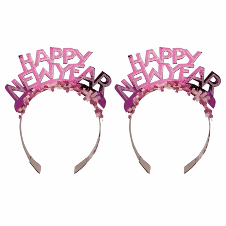 6x pieces tiara Happy New Year pink for adults
