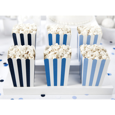 6x pieces Paper popcorn trays blue 7,5 x 7,5 x 12,5 cm