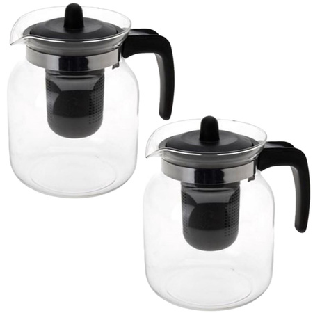 6x pieces glass transparent teapot 1,5 liters with black filter