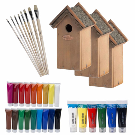 6x stuks houten vogelhuisje/nestkastje 22 cm - Zelf schilderen pakket - verf/kwasten