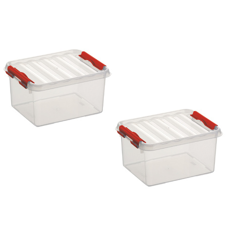 6x stuks opbergboxen/opbergdozen 2 liter kunststof transparant/rood