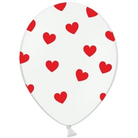 White balloons with red hearts 6x pieces