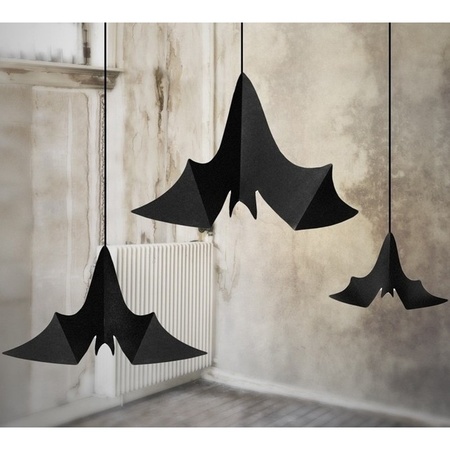 6x Zwarte vleermuizen hangdecoraties van papier