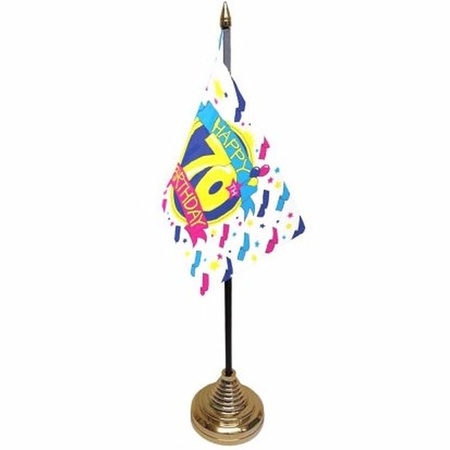 70ste verjaardag tafelvlaggetje 10 x 15 cm met standaard
