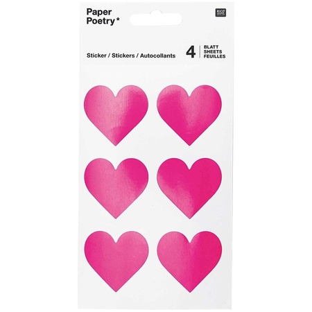 Fuchsia pink heart stickers 72 pieces