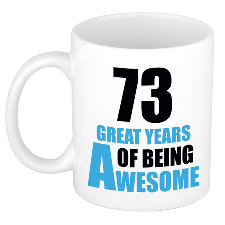 73 great years of being awesome - gift mug white and blue 300 ml