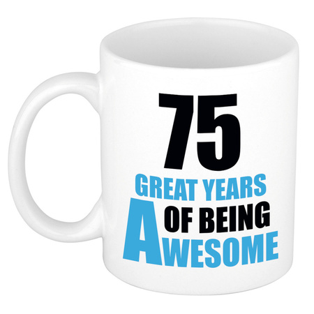 75 great years of being awesome - gift mug white and blue 300 ml