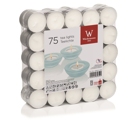 75x White tealights candles 4 hours