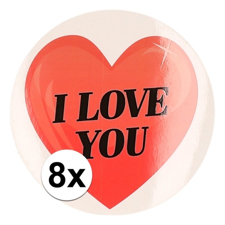 8 x Gift stickers I Love You heart 9 cm