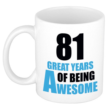81 great years of being awesome - gift mug white and blue 300 ml