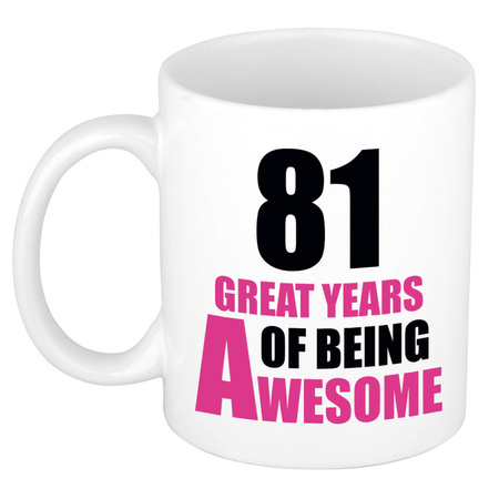 81 great years of being awesome - gift mug white and pink 300 ml